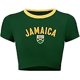 GORGLITTER Women's Brazil Crop Top Y2K Graphic Short Sleeve Crew Neck T Shirt