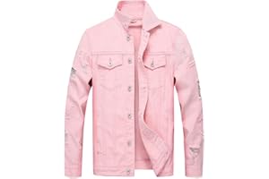 LZLER Men's Denim Jackets Distressed Destroyed Classic Vintage Slim Fit Ripped 2024 Fashion Trendy Trucker Jean Jackets