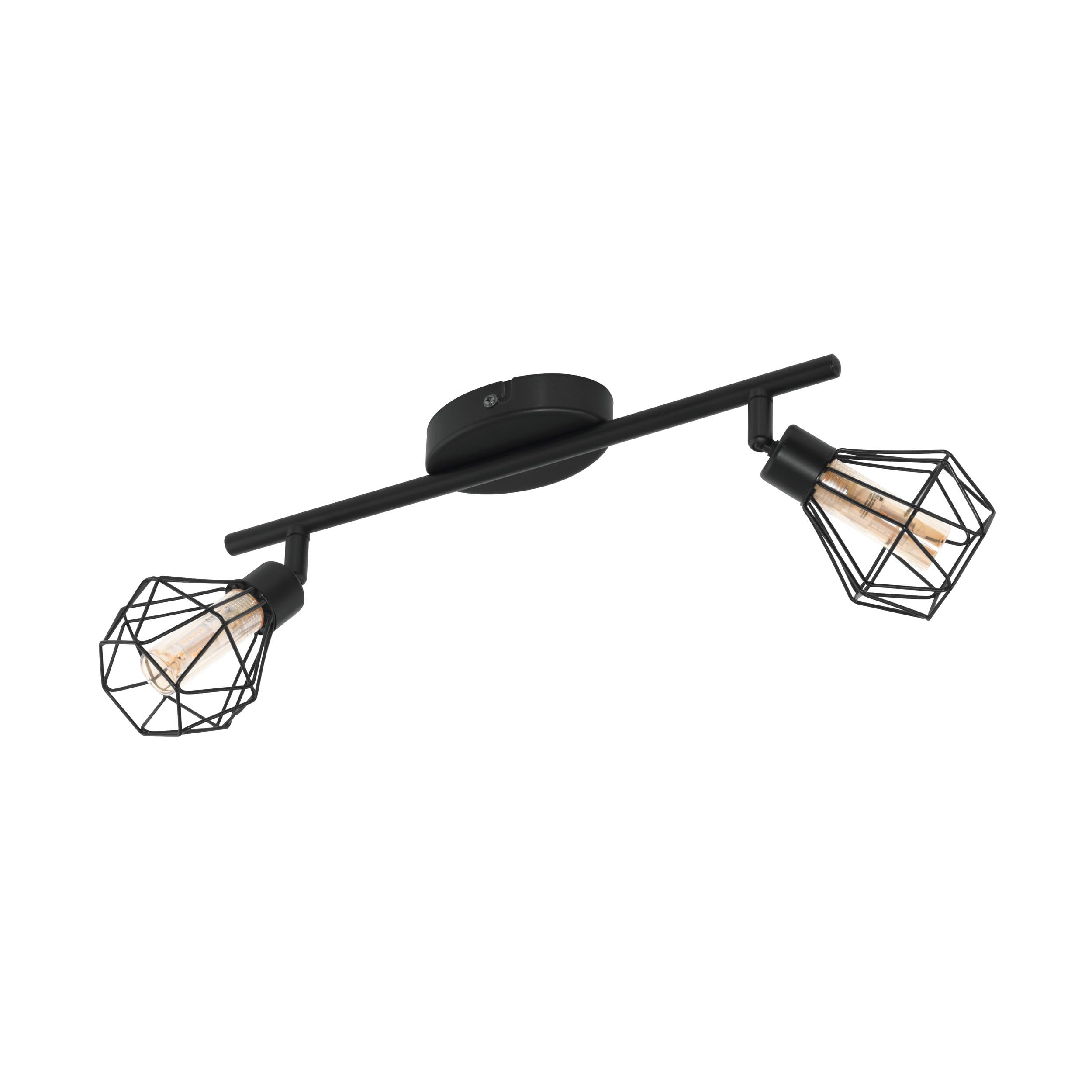 Eglo Ceiling Light Zapata 1, 2-Light Vintage Ceiling Lamp in Retro Style, Steel Ceiling Spot, Colour: Black, Glass: Amber, Socket: G9
