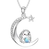 OUTANG Hedgehog Necklace for Women 925 Sterling Silver Moonstone Hedgehog Pendant Necklace Moonstone Animal Jewelry for Mom Wife