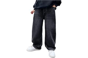 Baggy Jeans Boys Casual Straight Wide Leg Cargo Jeans Elastic Waist Loose Fit Denim Pants with Pockets for Boys