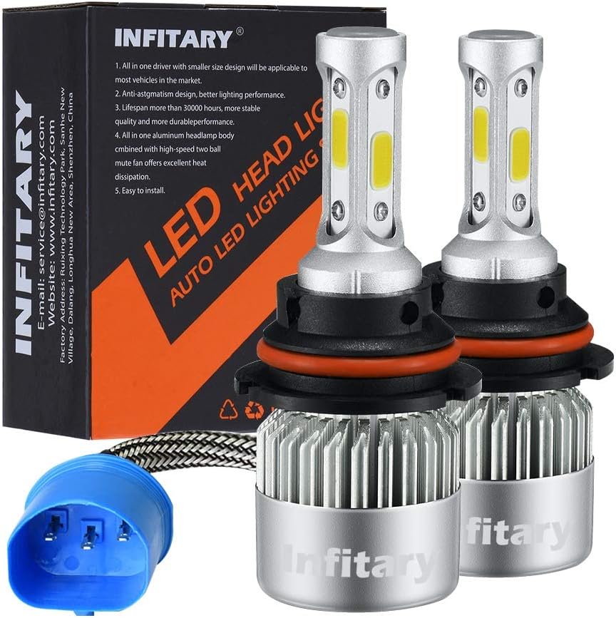 Infitary LED Headlight Bulbs 9004 HB1 Conversion Kits High/Low Beam Auto Headlamp Dual Beam Car Headlight 72W 6500K Extremely Super Bright COB Chips- 1 Pair