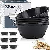 Wrova Wheat Straw Bowl Sets,6 PCS Unbreakable Cereal Bowl 36 OZ,Microwave and Dishwasher Safe Bowls,Soup Bowl Sets BPA Free Apartment Bowl for Serving Cereal,Oatmeal and Salad (Black)