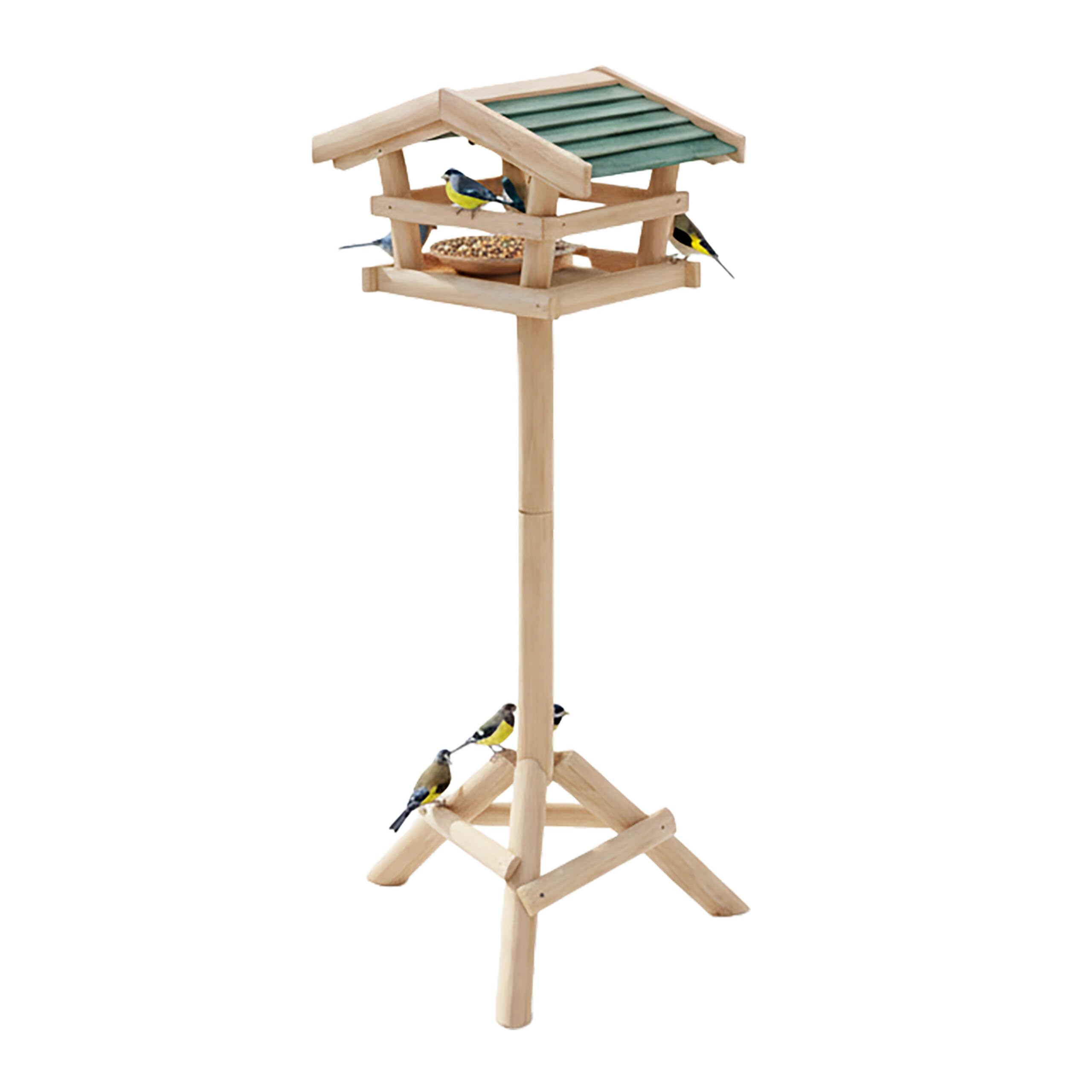 Relaxdays Birdhouse with Stand approx 100 x 37 x 43 cm Wooden Bird House as Birdfeeder for Wrens and Jays, Chic Standing Birdhouse with Green Roof, Natural Colour