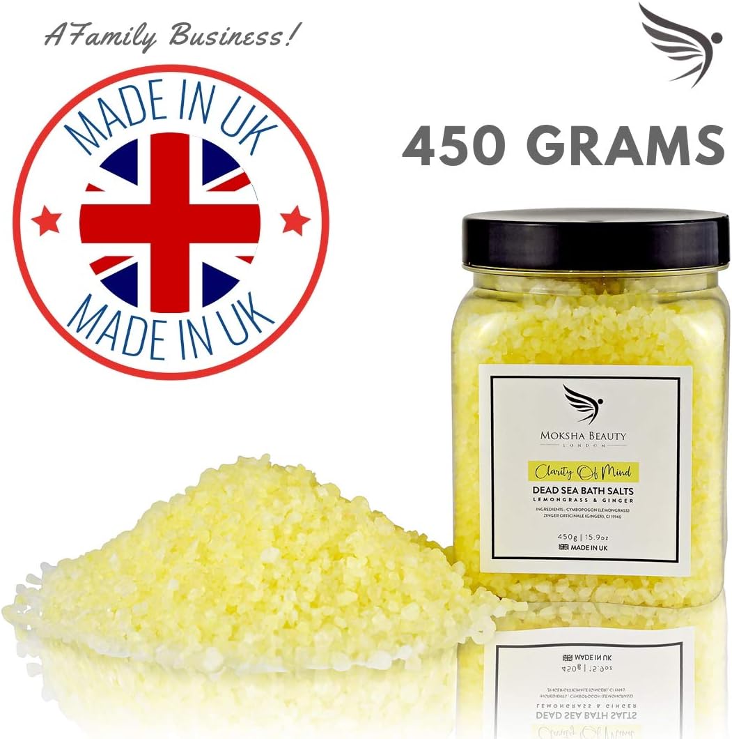 Dead Sea Bath Salts - Made in UK (450g) Natural Dead Sea Bath Salt for Women Men. Lemongrass Essential Oils Christmas Gifts - Image 4