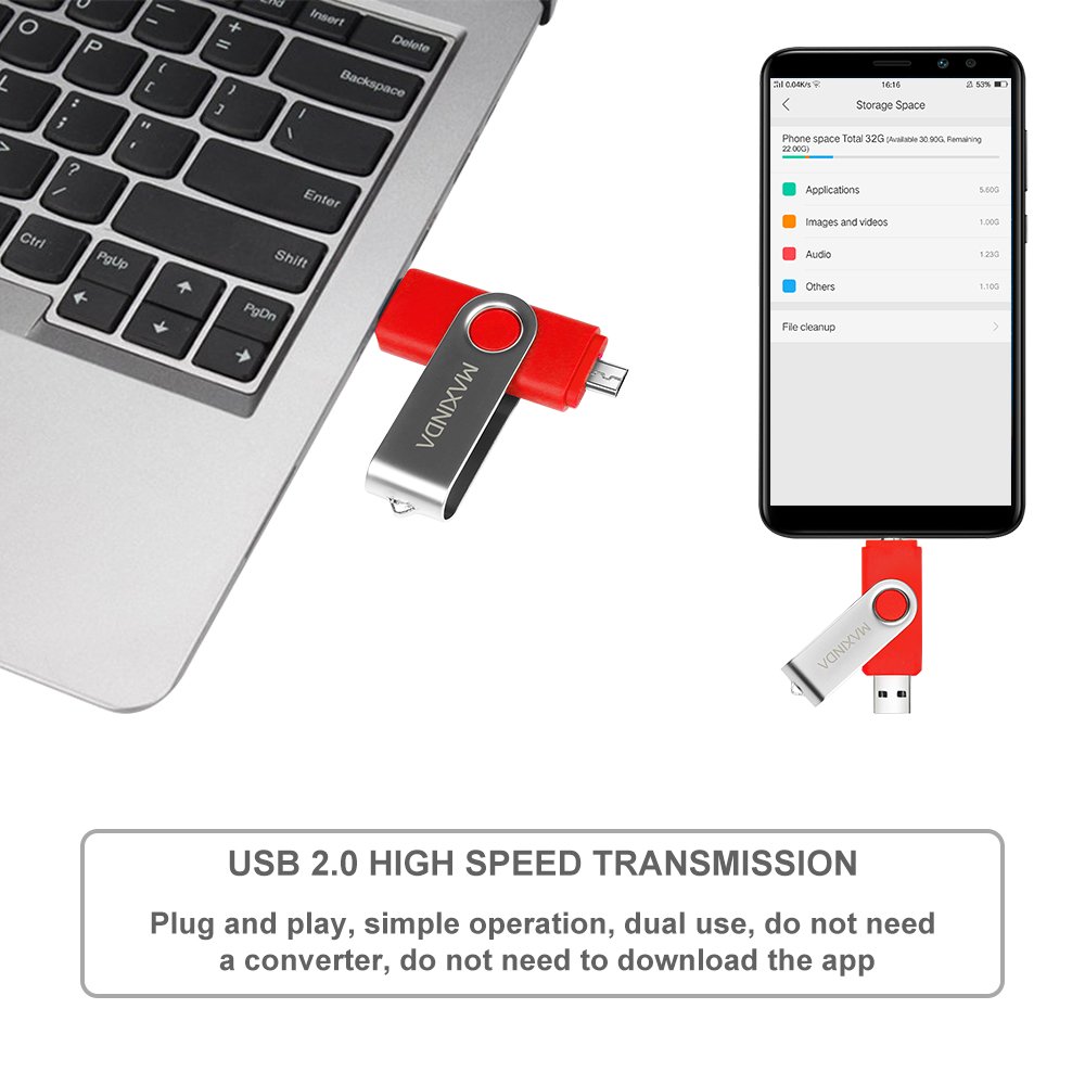 MAXINDA 16GB OTG Telefono Mobile /Tablet PC Trasformazioni Duale Micro USB / USB 2.0 Memoria Unità Flash In Movimento Disco USB (Rosso)