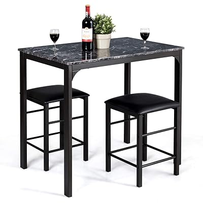 Giantex 3 Pcs Dining Table and Chairs Set with Faux Marble Top