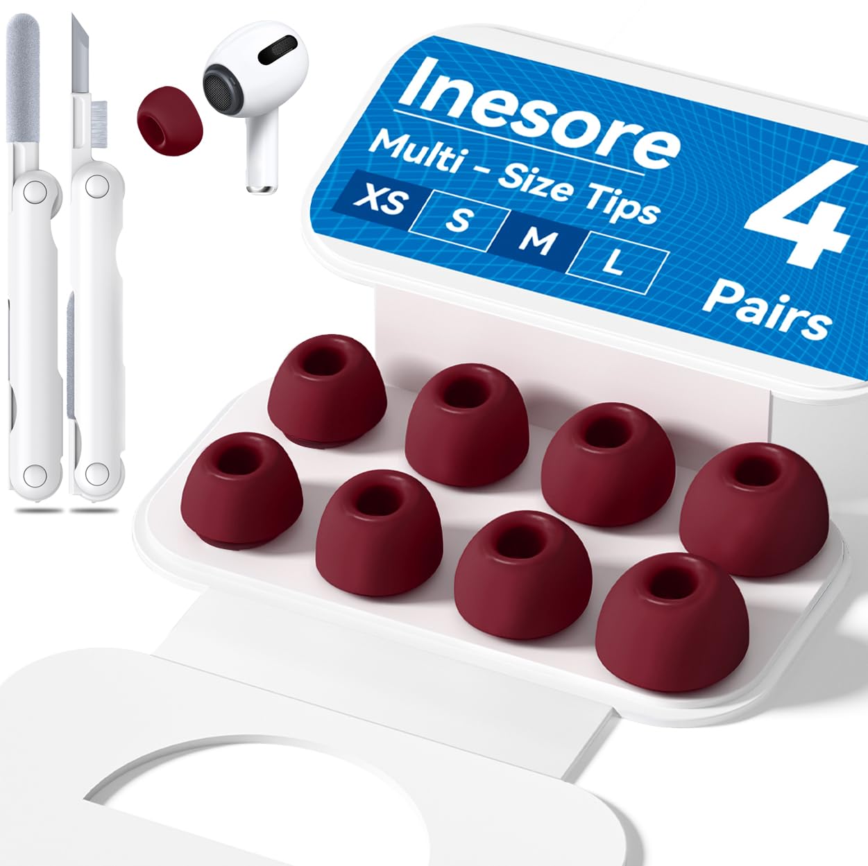 Photo 1 of 4-Pair Replacement Ear Tips for AirPods Pro 2nd/1st Generation with Portable Storage Box,Noise Reduction Holewith & Built-in dust Guard Screen,Silicone Ear Tips for Apple AirPods Pro (Zhu Hong)