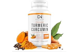 DIVINITY NUTRA Turmeric Curcumin with BioPerine Black Pepper 1400mg, Max Absorption Turmeric Supplement for Joint Support with 95% Standardized Curcuminoids C3 Complex, Non GMO, 120 Capsules