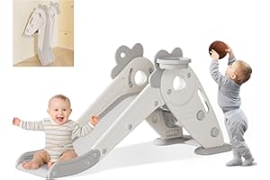 BIERUM Toddler Slide, 3 in 1 Indoor Foldable Kids Slide for Toddlers Age 1-2, Carrot Theme Freestanding Slide, Baby Play Slide, Indoor and Outdoor Playground, Baby Playset with Basketball Hoop White