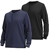 Liloak 2/3/4 Pack Men’s Waffle Henley Shirts Long Sleeve Casual Pullover Tees, Soft Knit Regular Fit Tops for Everyday Wear