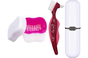 OCIRCLE Denture Case,Denture Cups Bath, Toothbrush with hard denture, Dentures Container with Basket Denture Holder for Travel,Mouth Guard Night Gum Retainer Container (Pink)