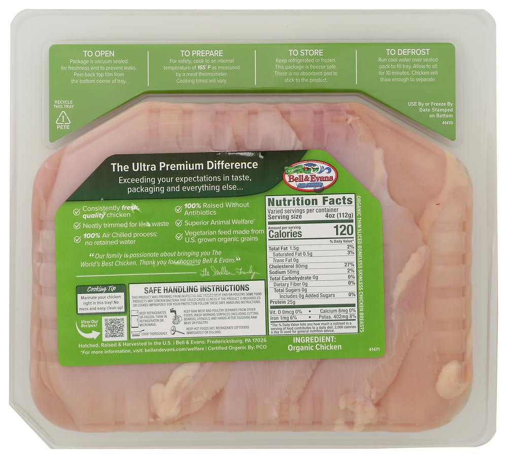 Bell & Evans Organic Boneless Skinless Chicken Breast Cutlets - Animal Welfare Certified, Hormone-Free