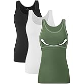 Orrpally Basic Tank Top with Bra for Women Cotton Shelf Bra Undershirt Cami Tank Tops 3-Pack