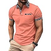 Mens Casual Polo Shirts Short Sleeve Button Golf Slim Fit Shirt with Pocket & Collar Spring Summer Stylish Tops