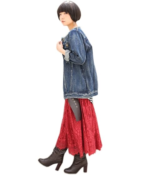 Amazon ノアール N Or ロマンティックレースカラースカート レッド