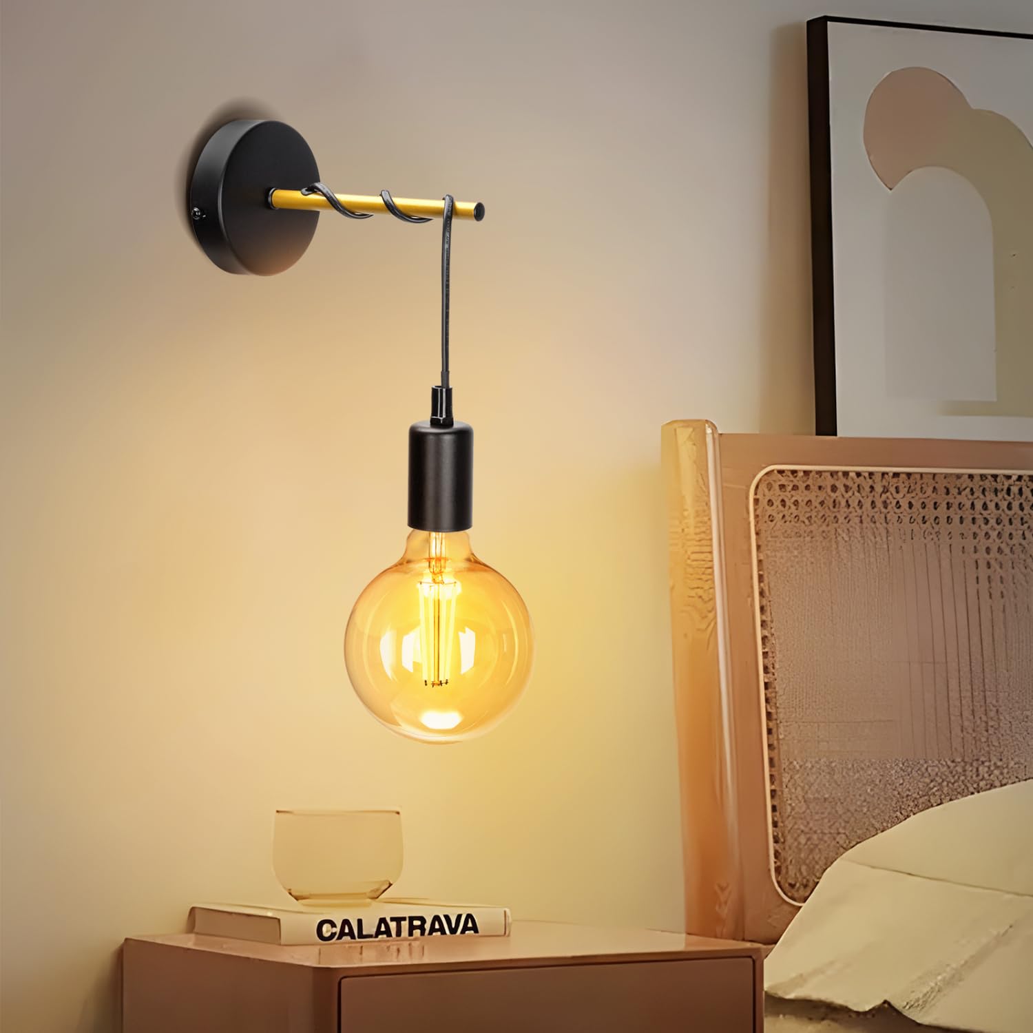 Aigostar Indoor Wall Lamps Vintage E27, Wall Sconce Lights Metal, Black Wall Lights for Living Room Bedroom Kitchen Hallway Bar (Bulb Not Included)