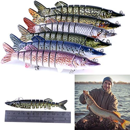 Fishing Lures, DBHAWK 1pc 130MM 8 Segment Koyot Swimbait Lures Crank baits Baits Hard Bait Fishing Lures with 6 # high carbon steel triple hook- Random Color