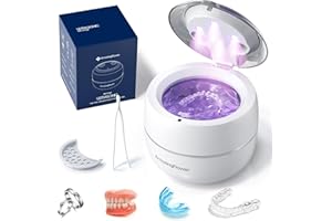 AMAZING FLOWER Ultrasonic Retainer Cleaner Machine, Upgraded 45kHz Ultrasonic Jewelry Cleaner for Ring, Aligner, Nightguard, Mouth Guard, Toothbrush Heads, Dental Cleaning Pod with 4 Lights