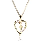 Cherished Moments Girl's 925 Sterling Silver First Communion Dancing Cross Heart Necklace