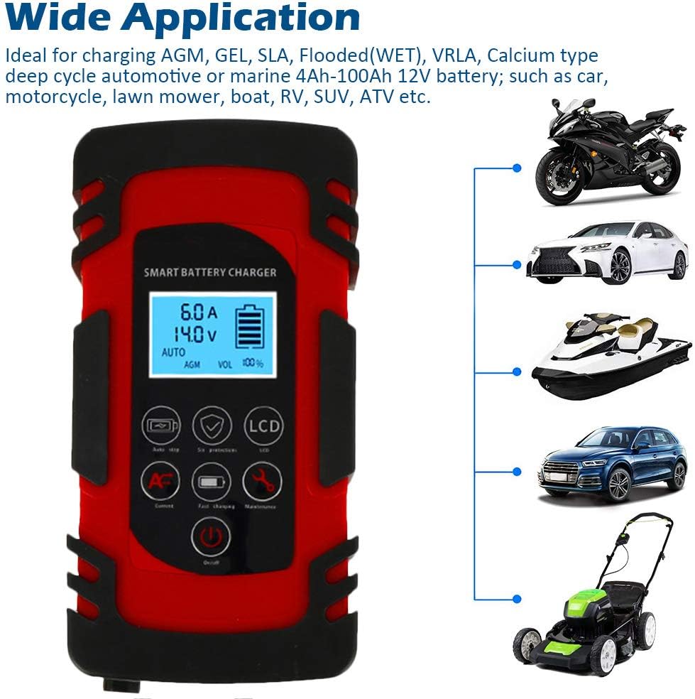 Amazon Liuzhuo バッテリー充電器 カーバッテリー8a 12v カーバッテリー バッテリーチャージャー 大電流 メンテナンス充電器 過電圧 過電流保護 短絡保護 自動車 バイク用充電器 レッド カーバッテリー充電器 車 バイク