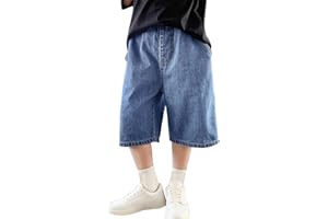 Boy's Jorts Baggy Jean Shorts Wide Leg Loose Knee Length Denim Shorts with Pockets Cargo Jeans Teen Kids Casual Short Pants