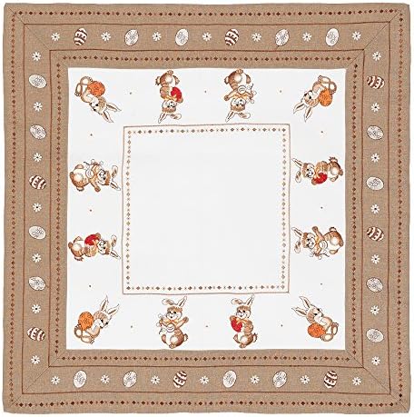 Easter Table Runner – Table Cloth Embroidery Easter Egg with Linen Appearance, ca. 85x85 cm
