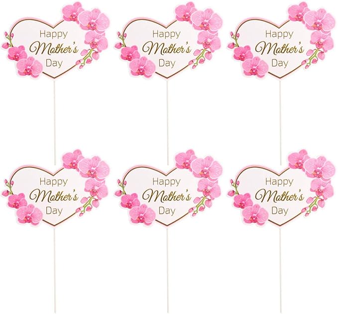 PRETYZOOM 10pcs Mothers Day Cake Toppers Heart Cupcake Picks Paper Cake