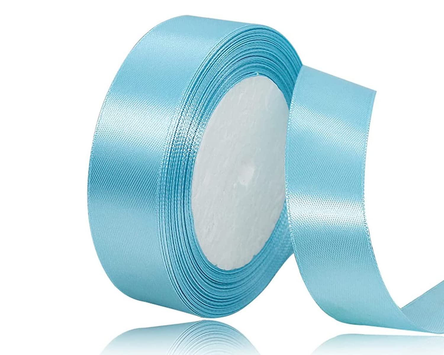 Sky Blue Satin Ribbon 25mm x 22 Meters, Solid Colour Fabric Ribbon for Gift Wrapping, Crafting, Balloon, Sewing Project, Hair Bows, Bridal Bouquet, Wedding Favours Decoration — image 1