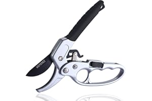 MEPEREZ garden clippers, premium Germany pruners, work 3 times easier, ratcheting pruning shears, cutting rose, flower, hedge, stem, tree, sharp gardening scissors, arthritis weak hand snips