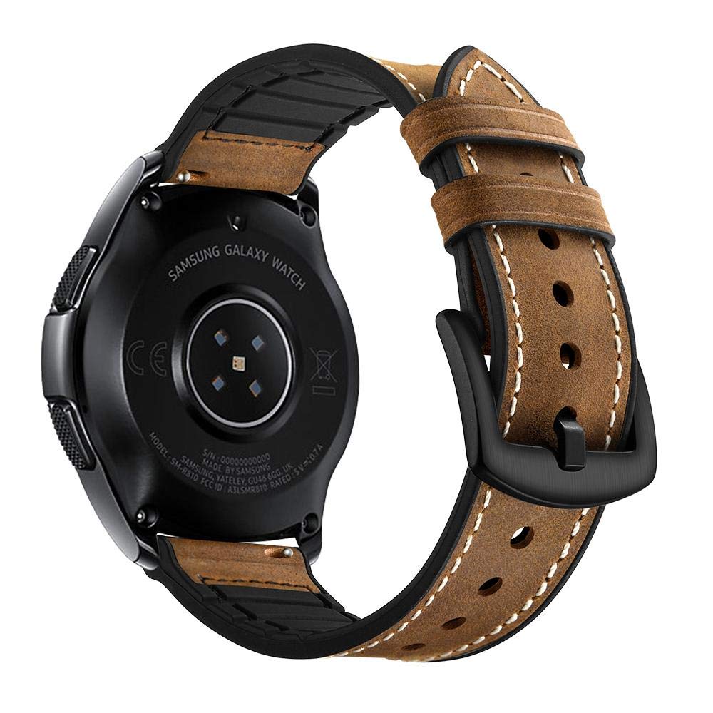 YOOSIDE 20mm Watch Strap for Samsung Galaxy Watch 4 / Watch 5 40mm/44mm, Quick Release Soft Genuine Leather Hybrid Silicone Sweatproof Wrist Band for Galaxy Watch 5 Pro 45mm,Watch 4 Classic(Brown)