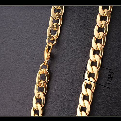 CrazyPiercing 18K Gold Plated Necklace Men Jewelry 10MM Wide Hip Hop Turnover Chain Necklace, Stainless Steel 24"