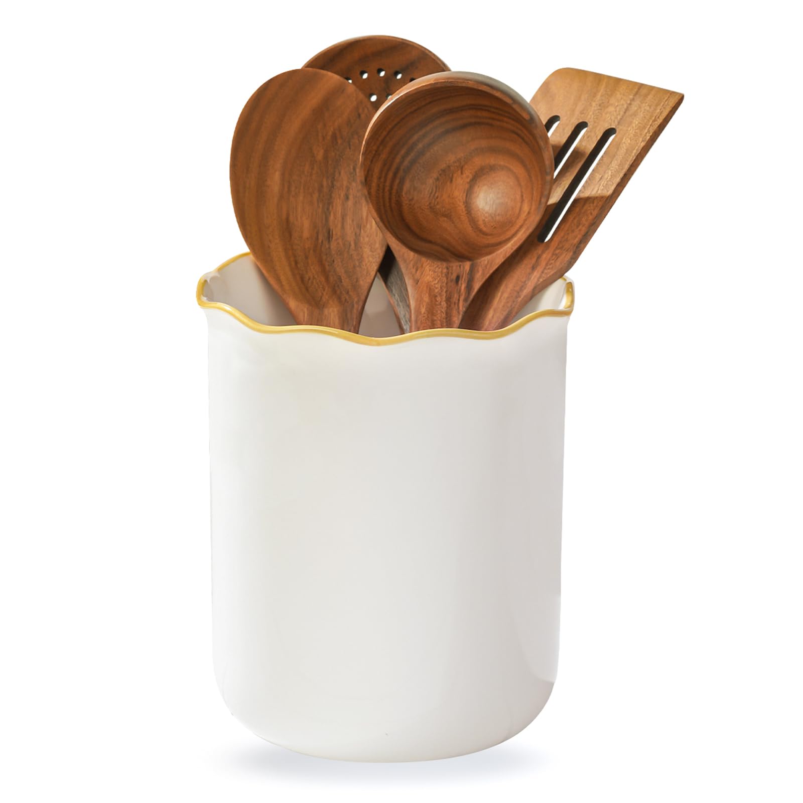 Photo 1 of ***UTENSILS NOT INCLUDED, FINAL SALE***Onniyor Ceramic Kitchen Utensil Holder for Countertop, 7.4 Inch Large Cooking Utensil Crock for Spatulas, Spoons & Tools, Modern Farmhouse Organizer, Multi-Purpose Counter Decor, Easy to Clean, White***UTENSILS NOT I