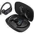 AIHOOR Wireless Earbuds with Earhooks for iOS and Android Phones, IPX5 Waterproof Headphones with Extra Bass 36hr Playtime, OpenBuds with Charging Case for Sport Running Gym Yoga, Black