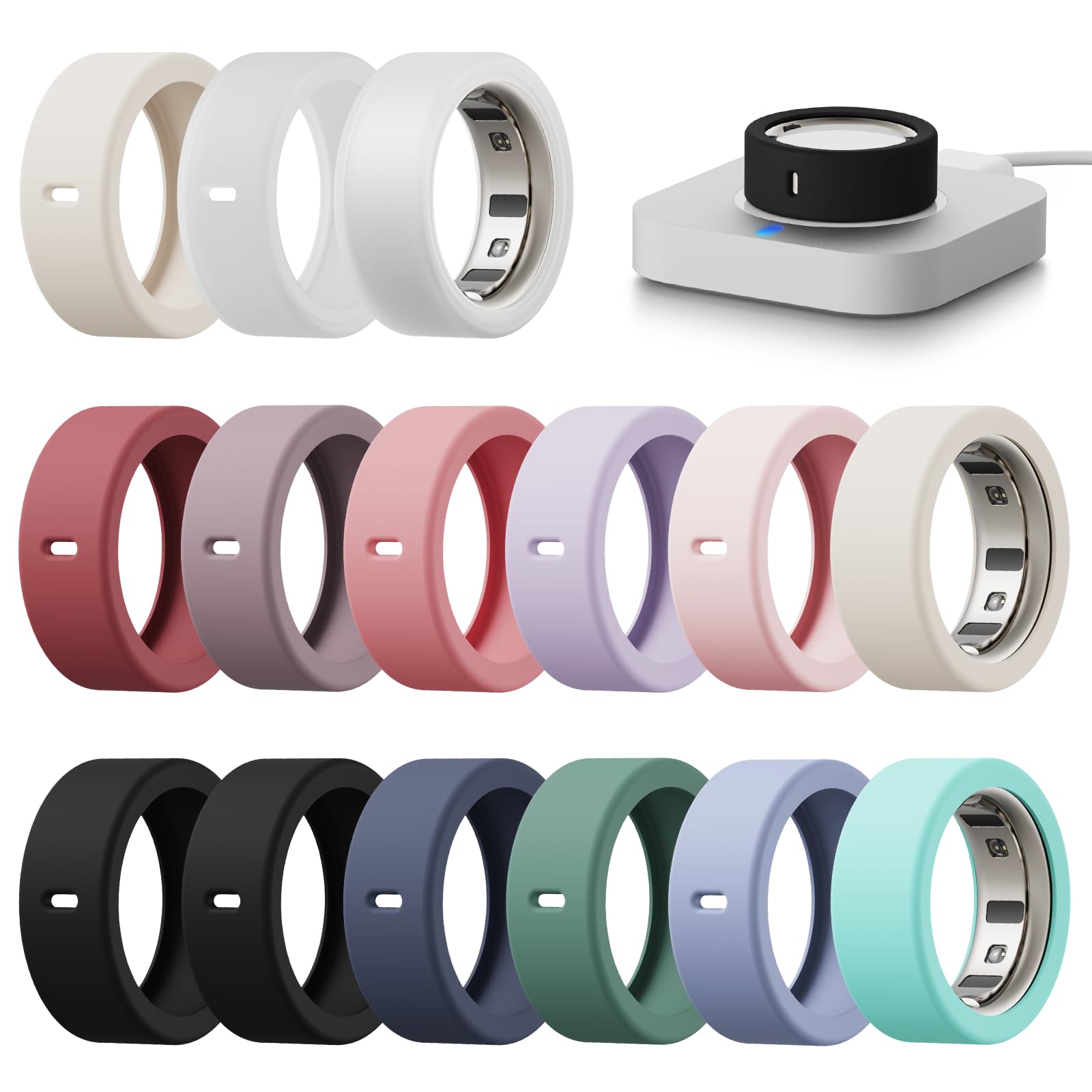 Photo 1 of Hexasider 15 Pack Cover Compatible with Oura Ring Gen 4/Gen 3 Horizon/Gen 3 Heritage, Anti-Scratch Silicone Case for Oura Ring Protector for Women Men Working Out Gym, Support Charging with Cover on