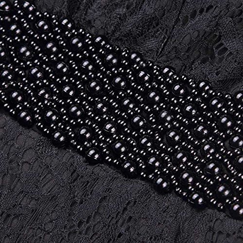 V.C.Formark Women's V Neck Lace Sleeves Beading Long Evening Party Prom Dress,Black,S