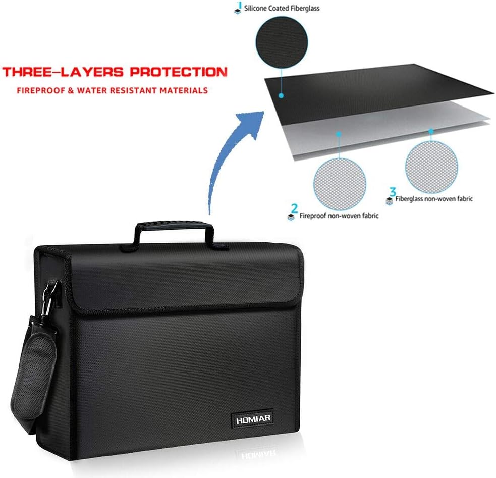 Fireproof Document Bag - X Large Safe Bags,Waterproof File Storage Bag,Silicone Coated Non-Itchy Fiberglass Money Bags with Handle Zipper for Laptop,Files,Money,Jewelry,Valuables - 17" x 12" x 6": Office Products