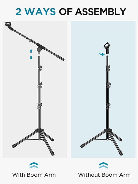 INNOGEAR MICROPHONE STAND, TRIPOD BOOM ARM FLOOR MIC STAND HEIGHT ADJUSTABLE HEAVY DUTY WITH CARRYING BAG 2 MIC CLIPS 3/8″ TO 5/8″ ADAPTER FOR SINGING PODCAST FOR BLUE YETI SHURE SM58 SM48 SAMSON Q2U