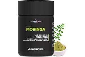 Livingood Daily Moringa Capsules, Moringa Supplement for Energy, Sleep, Satiety, Hair, Skin, Nails & Wellness, Plant Based Vegetarian, Gluten Free, Non GMO, Vegan, Daily Greens Superfood, 60 Capsules