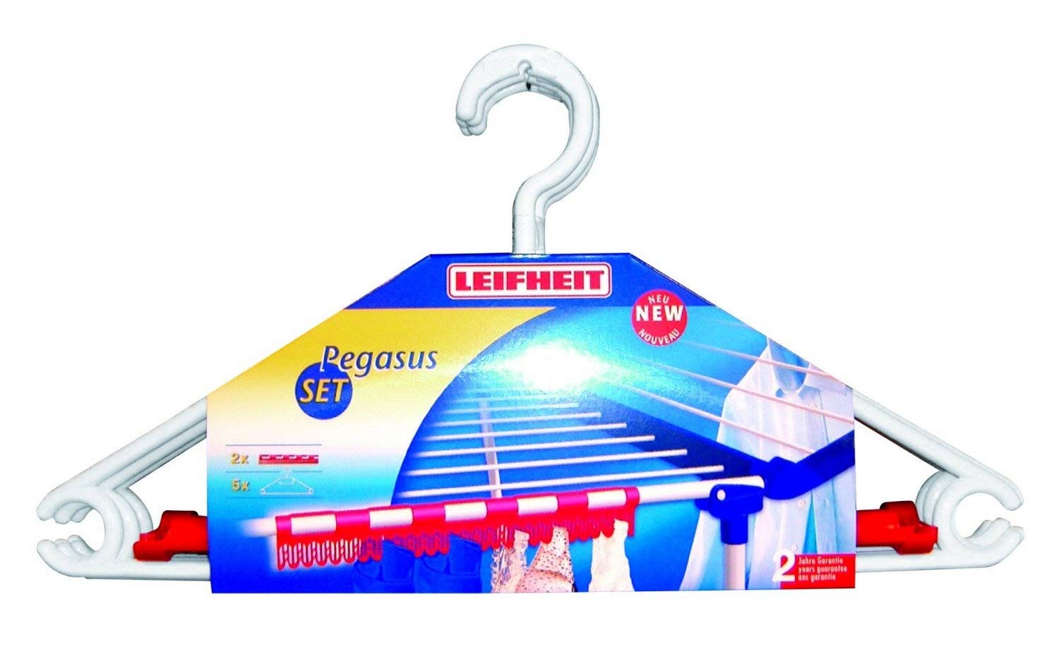 Leifheit Pegasus Dryer Accessory Set - 5 Windproof Coat Hangers, 2 Small Item Holders - Plastic, Red/White โ image 1