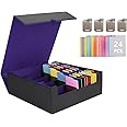 Venssu Card Storage Box For Trading Cards With Dedicated Card Supporters,3000+ Mtg Deck Box With 24 Colorful Divider Tabs,Trading Card Storage Fits For Magic Game Cards (Black and Purple)