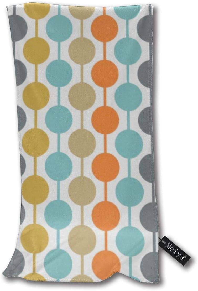 Huishe1 Retro Circles Mid Century Modern Home Small Bath Towel Ultra Soft Face Towels Highly Absorbent Multipurpose Hand Towels for Yoga,Gym and Spa,12