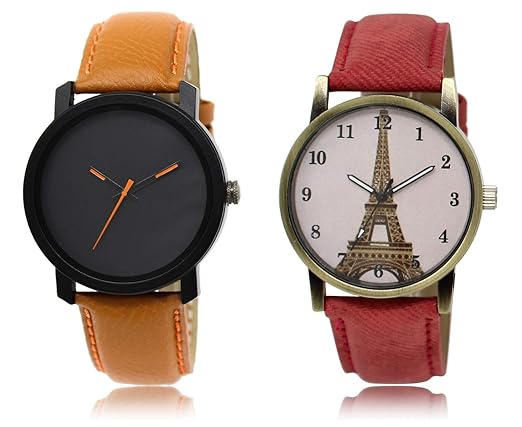 Shocknshop Analouge Round Multicolor Dial Leather & Chain Belt Mens Womens Watch Combo -(LR20_230)