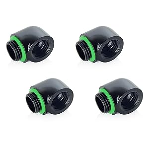 Bitspower Touchaqua G1/4" Male to Female Extender Fitting, 90° Angle, Glorious Black, 4-Pack
