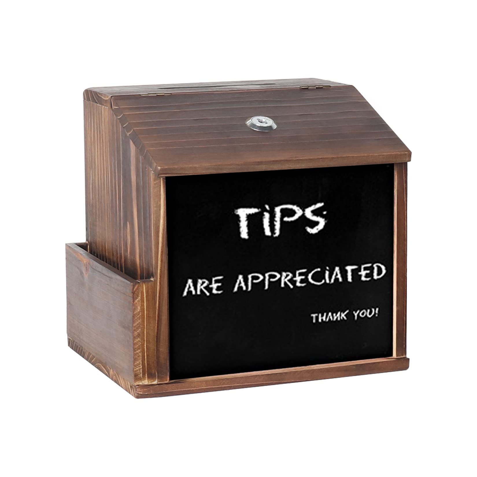 unho Wooden Suggestion Box Lockable: Wall Mounted Ballot with Pocket Drop Multi-Purpose Donation for Mount and Tabletop Use Voting Blackboard 21x16.5x20cm XL (JJ-ZG716) Dark Brown