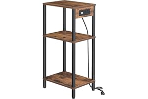 Creso hom Tall End Table with Charging Station, 3 Tier Tall Side Table, 30 Inch Skinny Nightstand with Storage, End Tables Bedroom, Small Bedside Tables for Living Room, Office, Rustic Brown