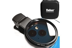 YADSUX 52mm Clip-on CPL Phone Camera Lens Filter, CPL Filter for iPhone 16 15 14 13 12 11,Samsung BLU, Motorola, Xiaomi and Other Smart Phones