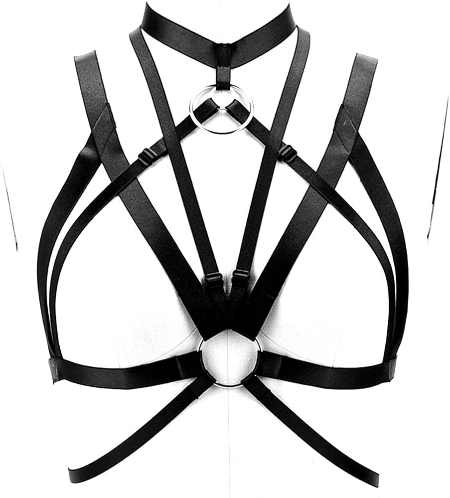 PETMHSPunk Harness Cage Bra Elastic Womens Plus Size Strappy Cupless Breast Bra Harness