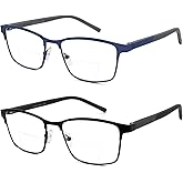 FEIVSN 2 Pack Mens Bifocal Reading Glasses Bi Focal Matel Rectangle Readers Spring Hinge Far/Near Dual-use Eyeglasses