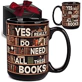 Novelty Books Mug - Yes I Really Do Need All These Books 15oz, Book Lovers Gifts for Readers, Bookworm Cup, Book Club Gifts for Women Men, Cool Bookish Ceramic Coffee Mug, Librarian Coffee Mug Gift